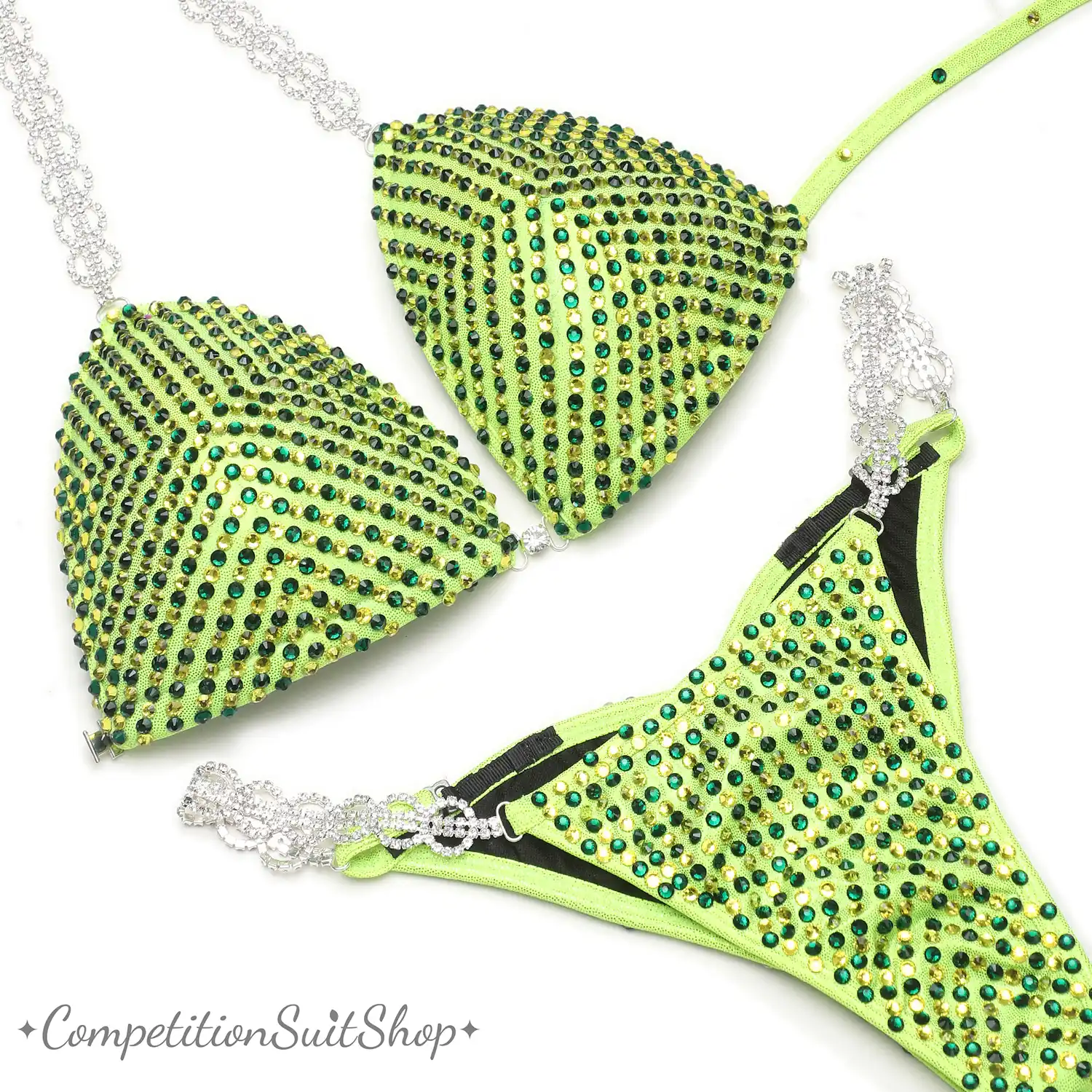 Lime Green Polka Bikini Competition Suit (B128)